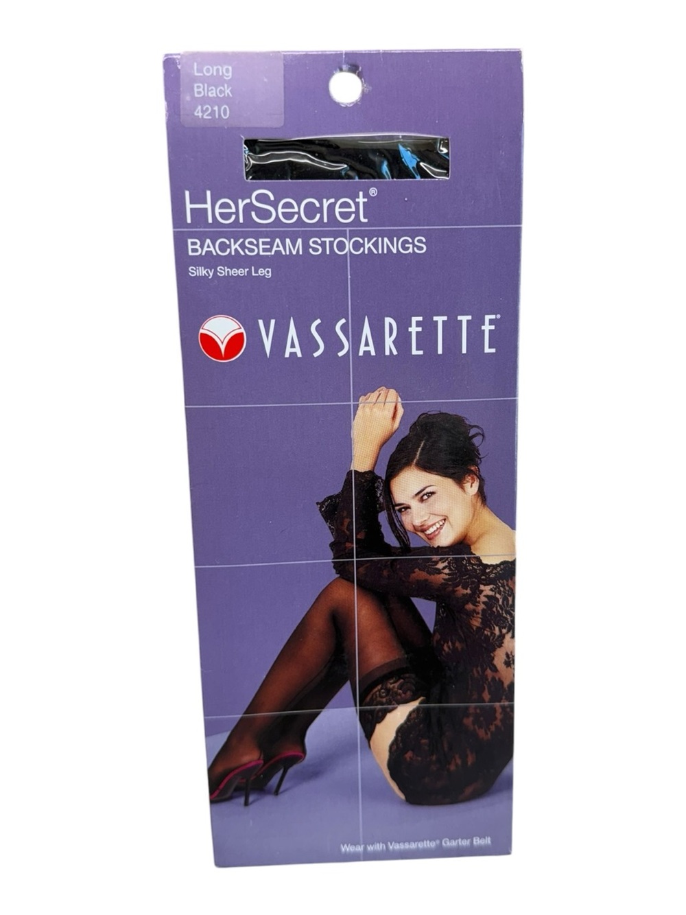 Vassarette Her Secret Backseam Thigh High Stockings Size Long Black 4210 NOS